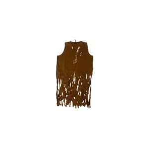 Voice of California Tan Microsuede Laser Cut Fringed Vest - Women’s Size Large